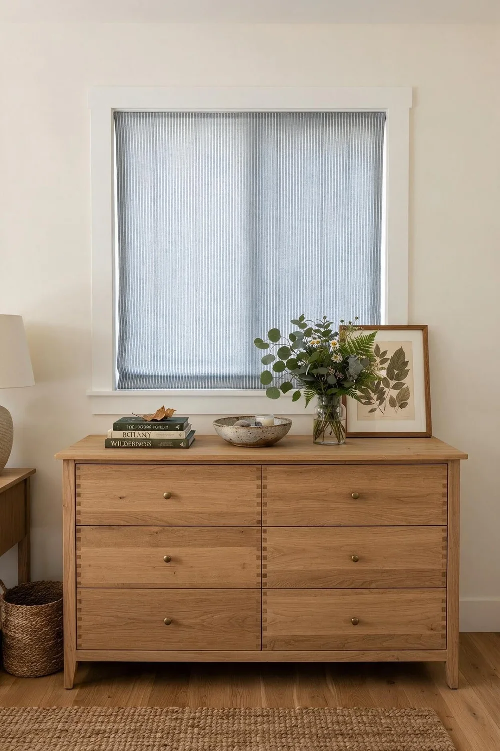 A made-to-measure Roman shade in a bedroom window